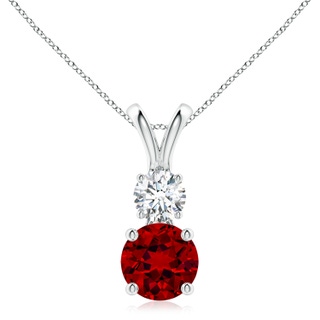 8mm Labgrown Lab-Grown Round Ruby and Diamond Two Stone Pendant in P950 Platinum