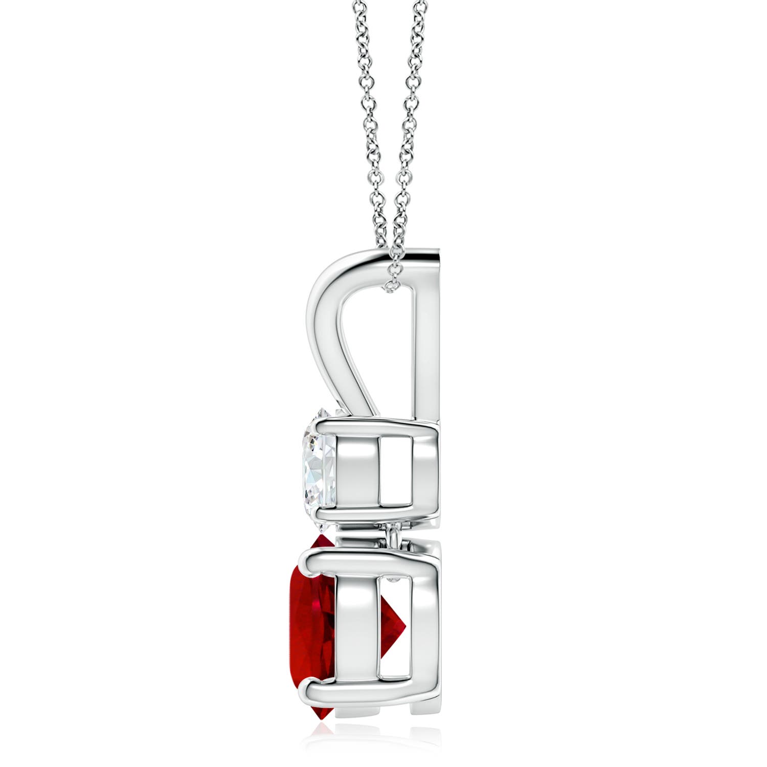 8mm Labgrown Prong-Set Round Lab-Grown Ruby and Diamond Two Stone Pendant in P950 Platinum