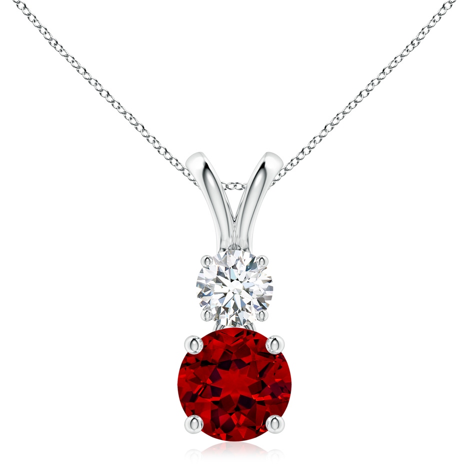 8mm Labgrown Prong-Set Round Lab-Grown Ruby and Diamond Two Stone Pendant in White Gold 