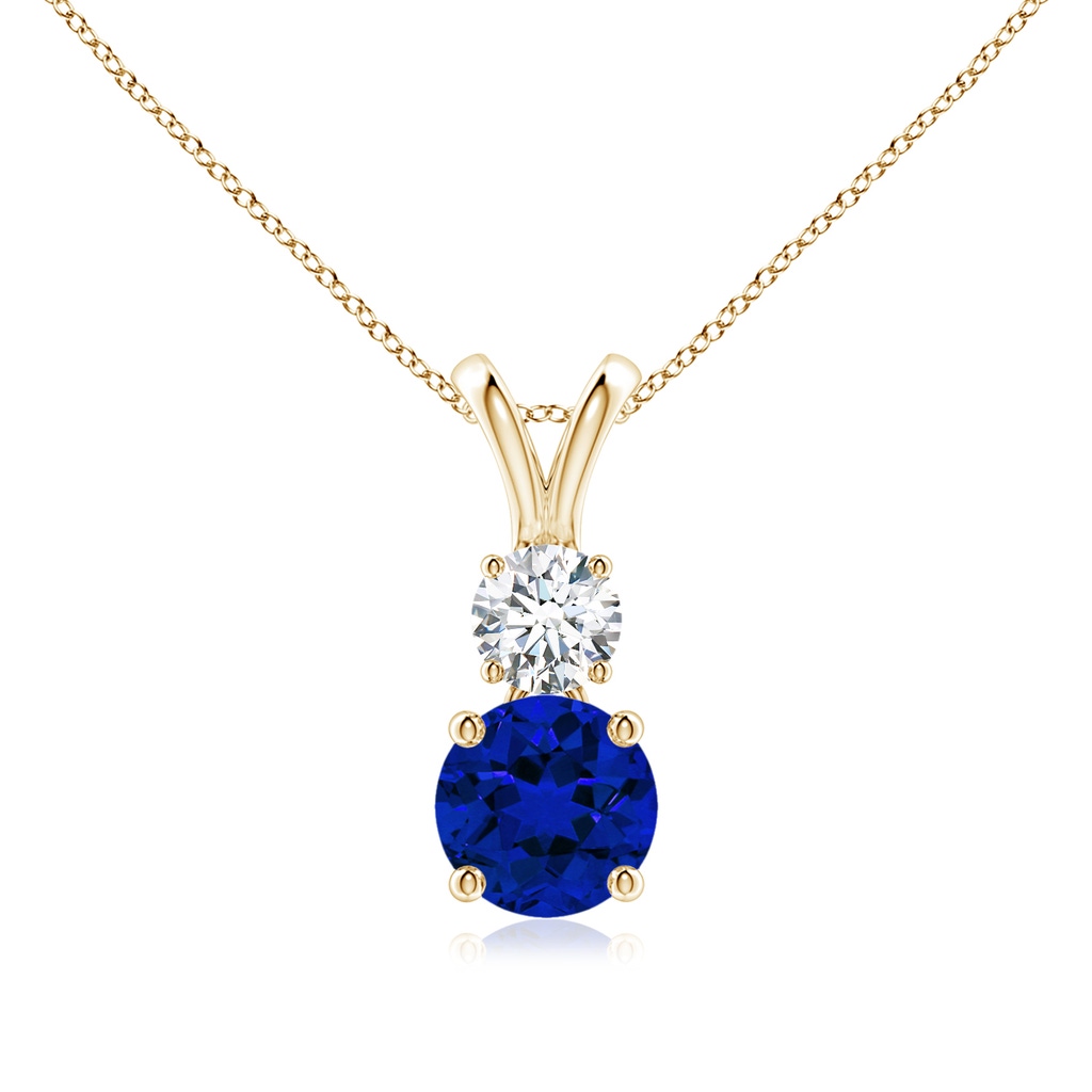 6mm Labgrown Lab-Grown Round Blue Sapphire and Diamond Two Stone Pendant in Yellow Gold