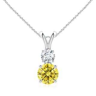 7mm Labgrown Round Lab-Grown Fancy Intense Yellow and White Diamond Two Stone Pendant in White Gold