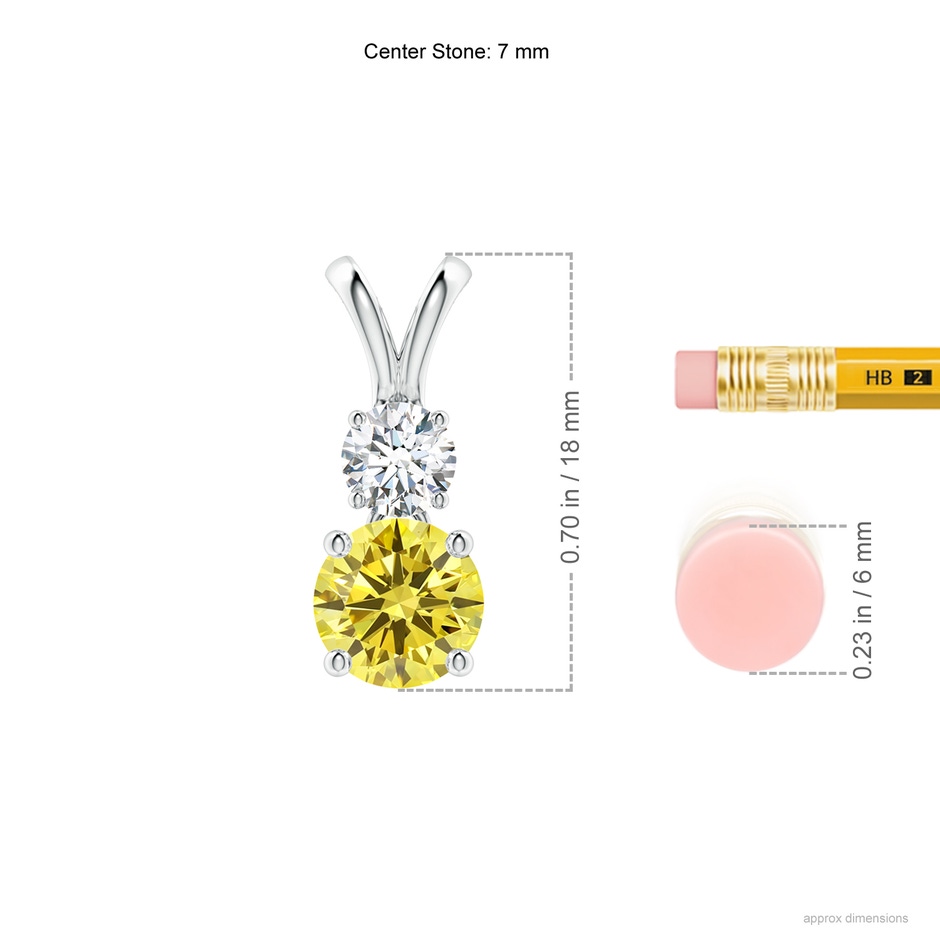 7mm Labgrown Round Lab-Grown Fancy Intense Yellow and White Diamond Two Stone Pendant in White Gold ruler