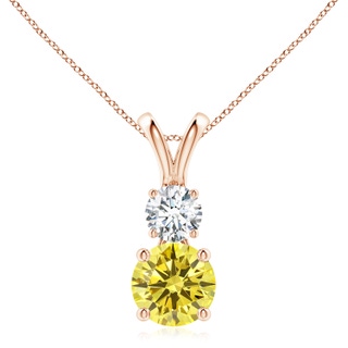 8mm Labgrown Round Lab-Grown Fancy Intense Yellow and White Diamond Two Stone Pendant in Rose Gold