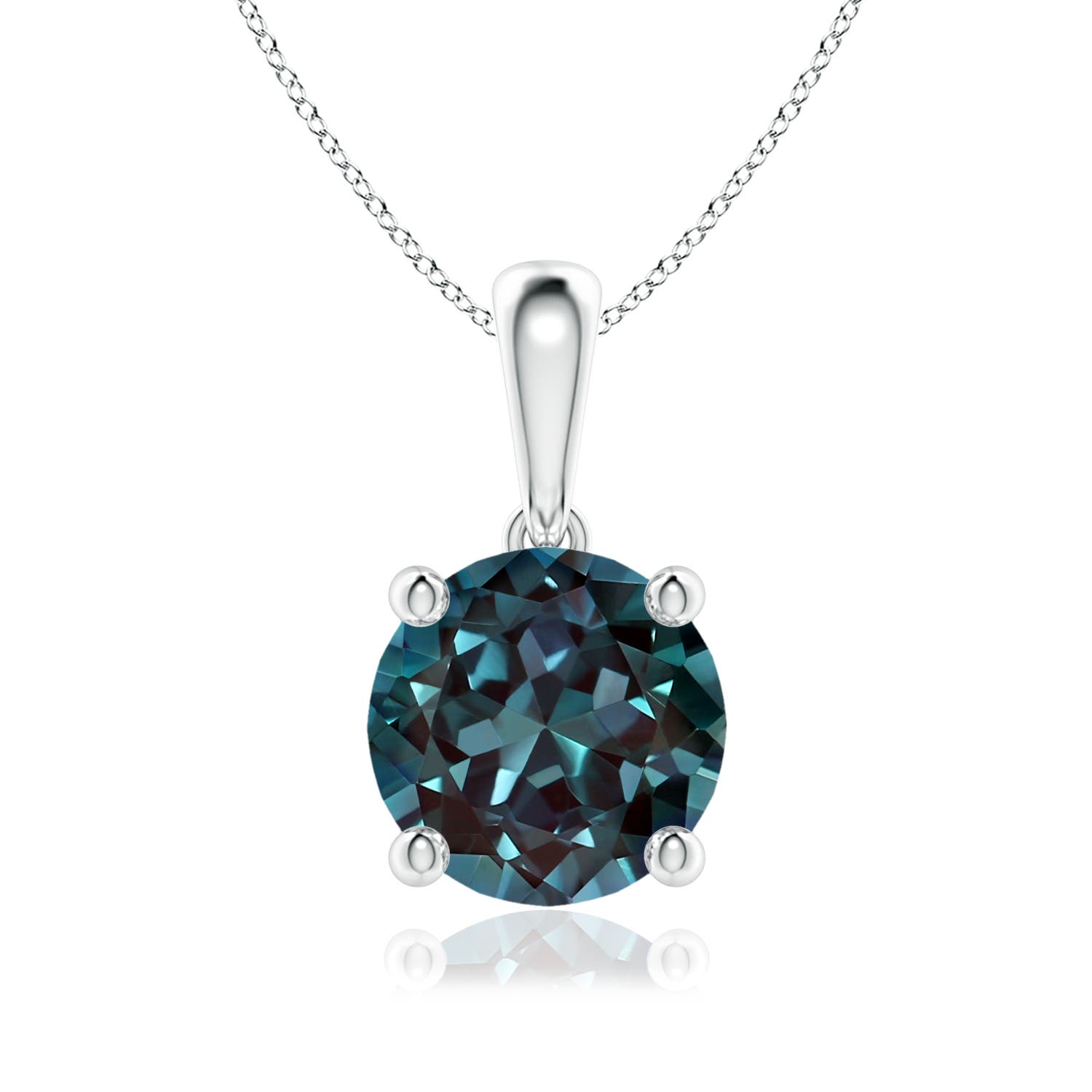 7mm Labgrown Classic Solitaire Prong-Set Round Lab-Grown Alexandrite Pendant in White Gold - main
