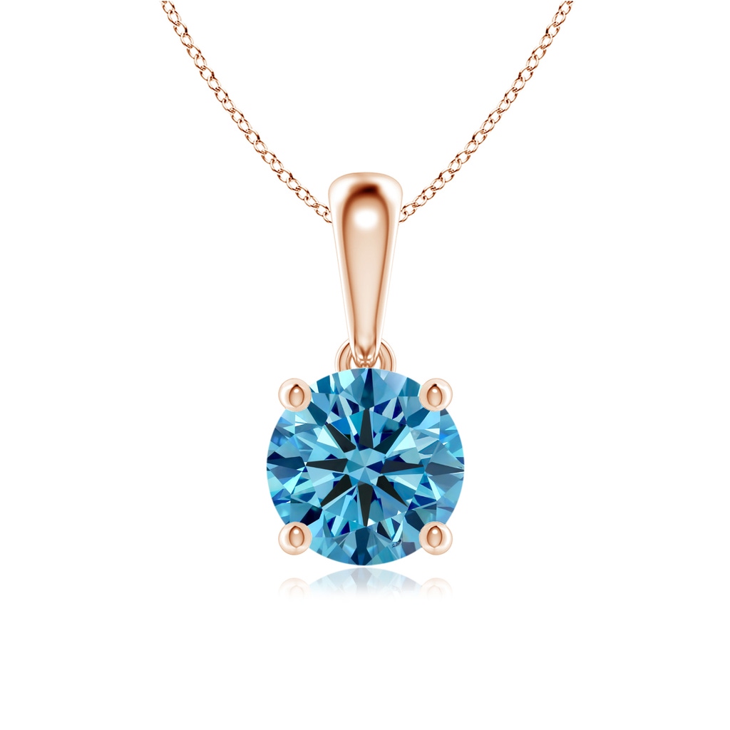 6.4mm Labgrown Classic Round Lab-Grown Fancy Intense Blue Diamond Solitaire Pendant in Rose Gold