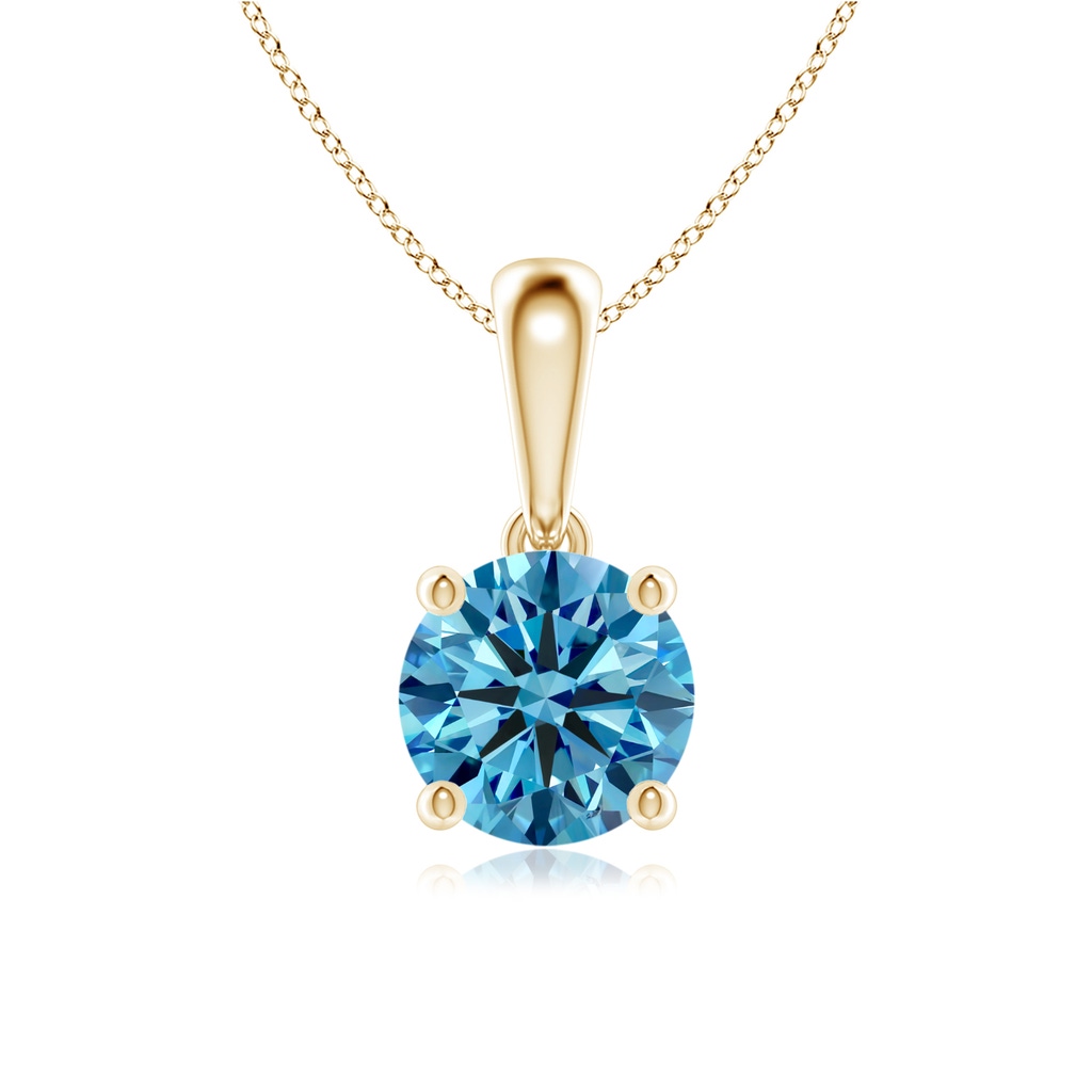 6.4mm Labgrown Classic Round Lab-Grown Fancy Intense Blue Diamond Solitaire Pendant in Yellow Gold