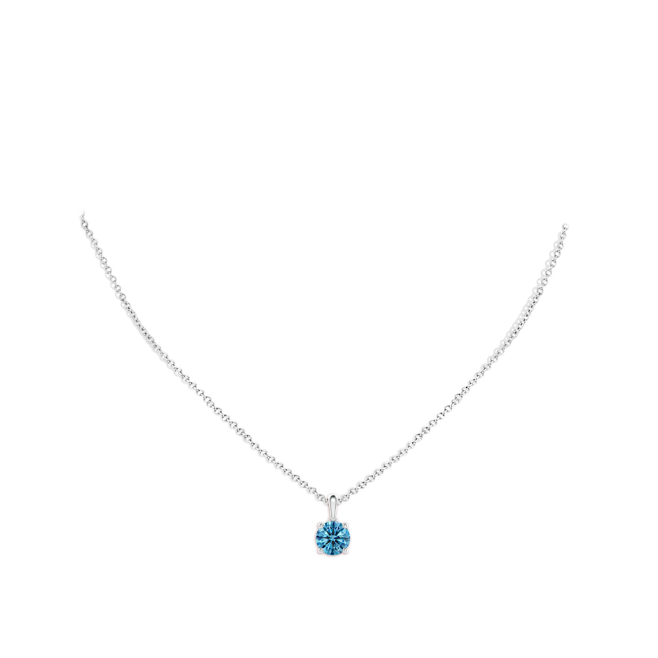7.4mm Labgrown Classic Round Lab-Grown Fancy Intense Blue Diamond Solitaire Pendant in 18K White Gold pen