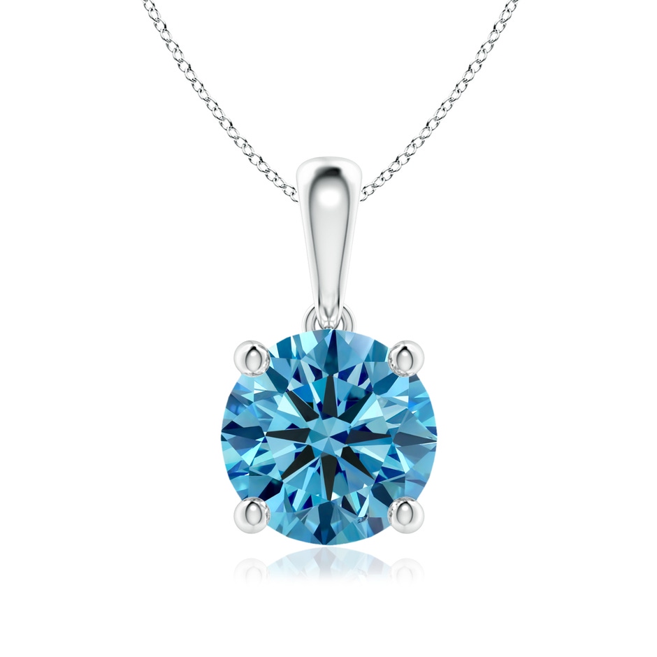 7.4mm Labgrown Classic Round Lab-Grown Fancy Intense Blue Diamond Solitaire Pendant in White Gold 