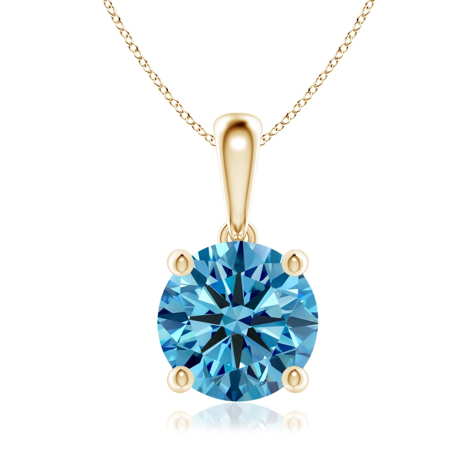 8mm Labgrown Classic Round Lab-Grown Fancy Intense Blue Diamond Solitaire Pendant in Yellow Gold 