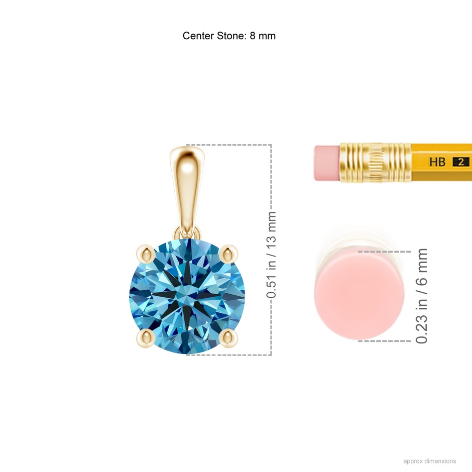 8mm Labgrown Classic Round Lab-Grown Fancy Intense Blue Diamond Solitaire Pendant in Yellow Gold ruler