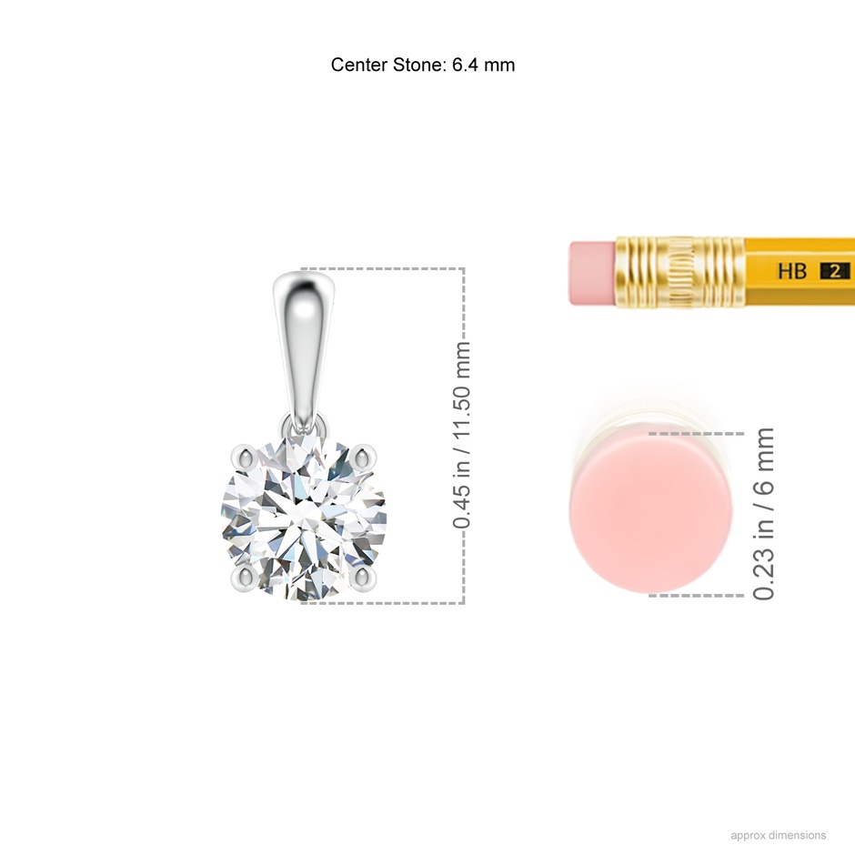 6.4mm FGVS Lab-Grown Classic Round Diamond Solitaire Pendant in 18K White Gold ruler