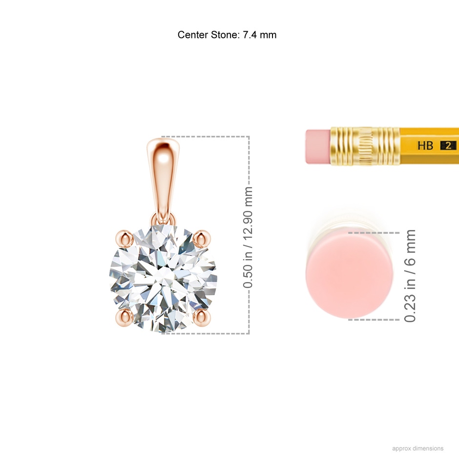7.4mm FGVS Lab-Grown Classic Round Diamond Solitaire Pendant in Rose Gold ruler