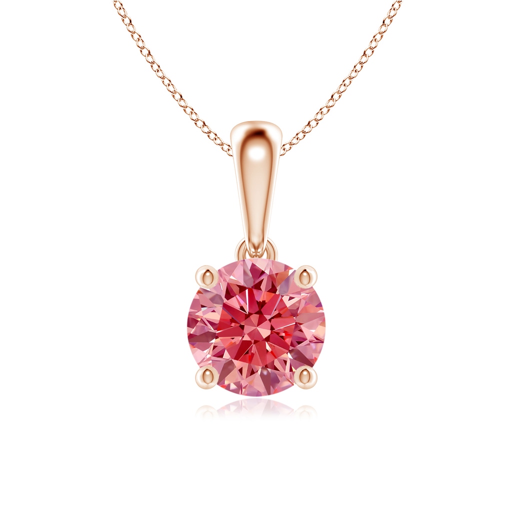 6.4mm Labgrown Classic Round Lab-Grown Fancy Intense Pink Diamond Solitaire Pendant in Rose Gold