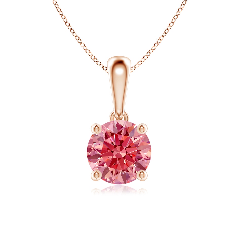 6.4mm Labgrown Classic Round Lab-Grown Fancy Intense Pink Diamond Solitaire Pendant in Rose Gold 