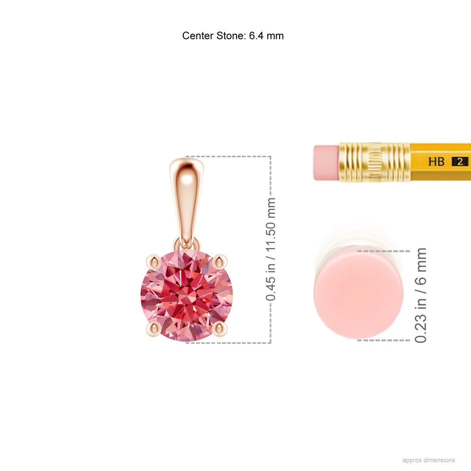 6.4mm Labgrown Classic Round Lab-Grown Fancy Intense Pink Diamond Solitaire Pendant in Rose Gold ruler