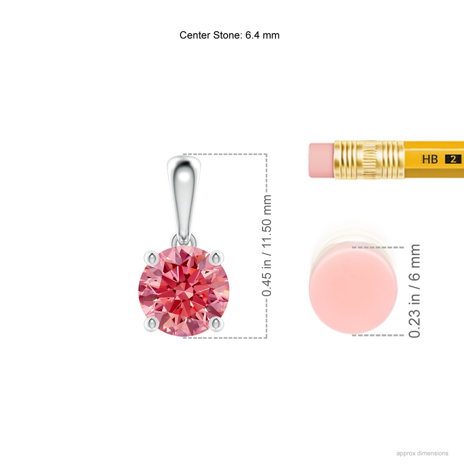 6.4mm Labgrown Classic Round Lab-Grown Fancy Intense Pink Diamond Solitaire Pendant in White Gold ruler