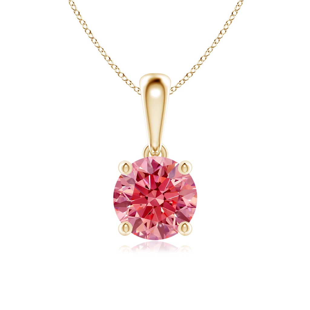 6.4mm Labgrown Classic Round Lab-Grown Fancy Intense Pink Diamond Solitaire Pendant in Yellow Gold