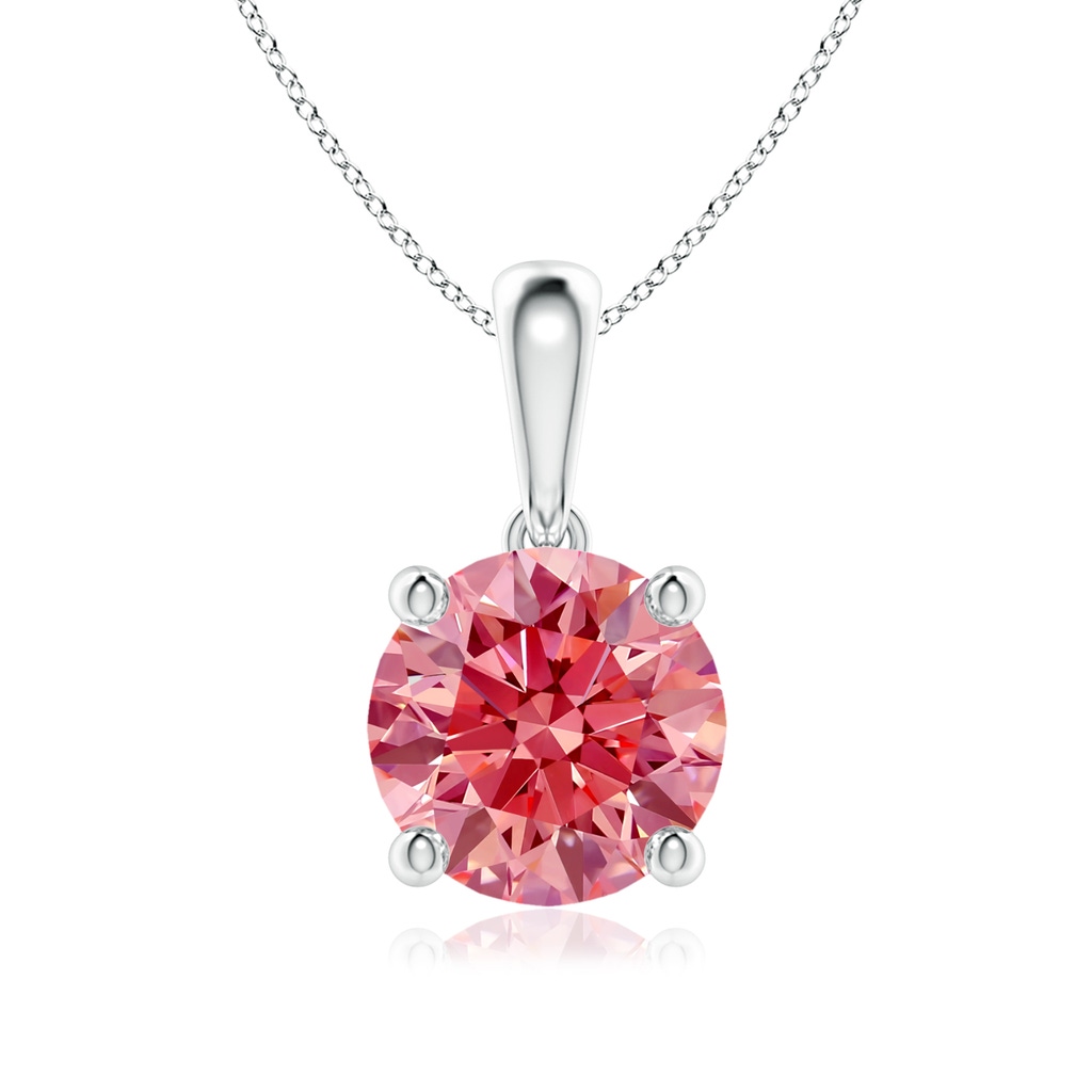 7.4mm Labgrown Classic Round Lab-Grown Fancy Intense Pink Diamond Solitaire Pendant in White Gold