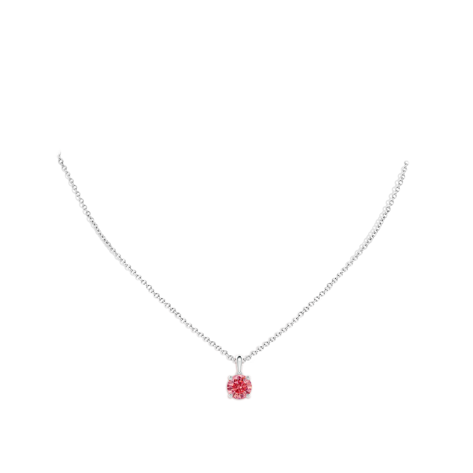 7.4mm Labgrown Classic Round Lab-Grown Fancy Intense Pink Diamond Solitaire Pendant in White Gold pen