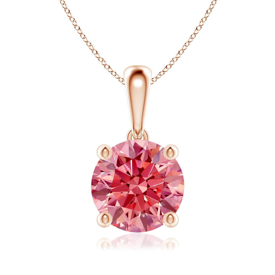 8mm Labgrown Classic Round Lab-Grown Fancy Intense Pink Diamond Solitaire Pendant in Rose Gold 