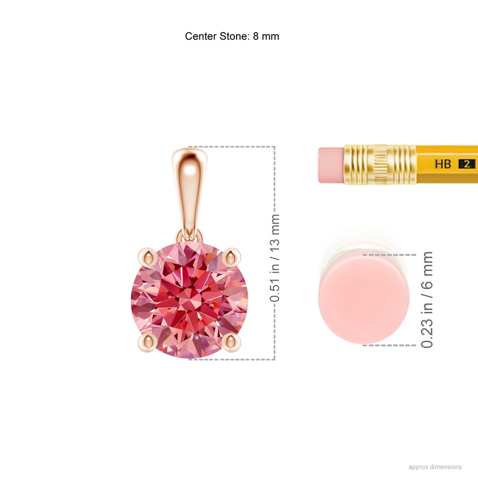 8mm Labgrown Classic Round Lab-Grown Fancy Intense Pink Diamond Solitaire Pendant in Rose Gold ruler