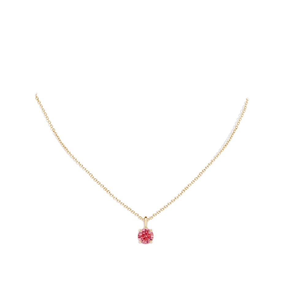 8mm Labgrown Classic Round Lab-Grown Fancy Intense Pink Diamond Solitaire Pendant in Yellow Gold pen