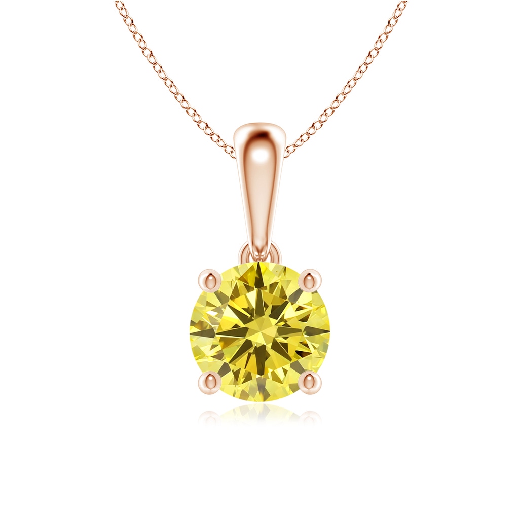 6.4mm Labgrown Classic Round Lab-Grown Fancy Intense Yellow Diamond Solitaire Pendant in Rose Gold