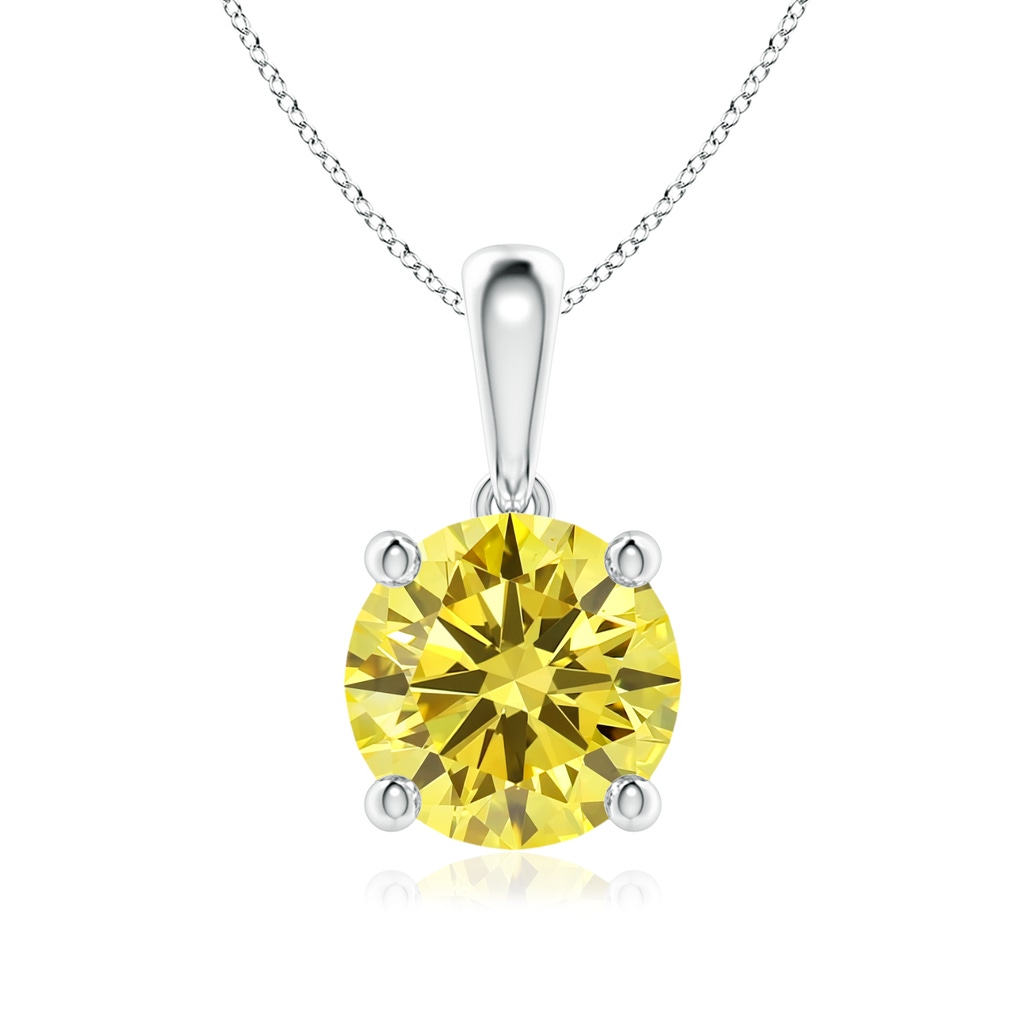 7.4mm Labgrown Classic Round Lab-Grown Fancy Intense Yellow Diamond Solitaire Pendant in White Gold