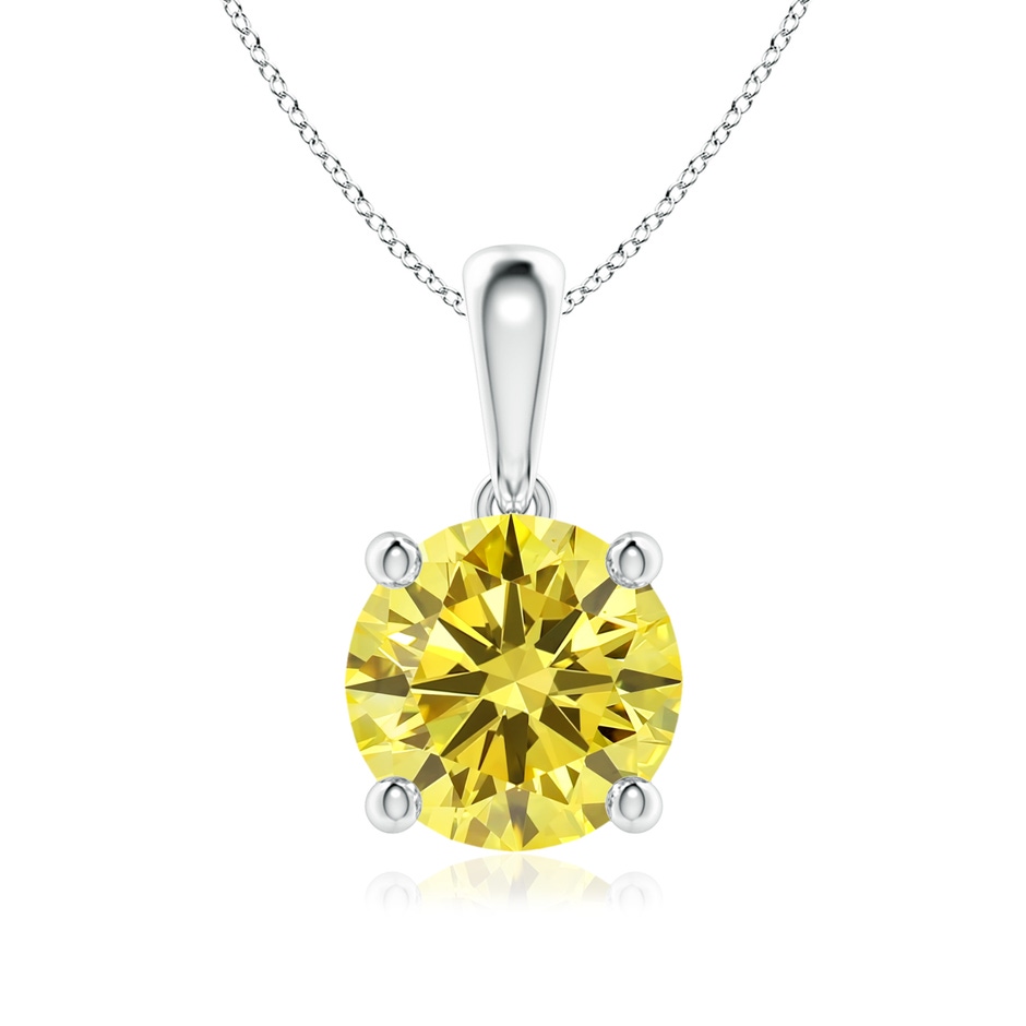 7.4mm Labgrown Classic Round Lab-Grown Fancy Intense Yellow Diamond Solitaire Pendant in White Gold 