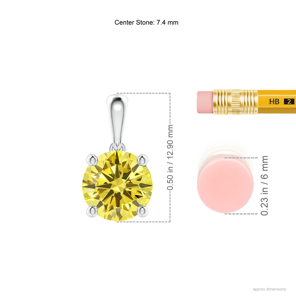 7.4mm Labgrown Classic Round Lab-Grown Fancy Intense Yellow Diamond Solitaire Pendant in White Gold ruler