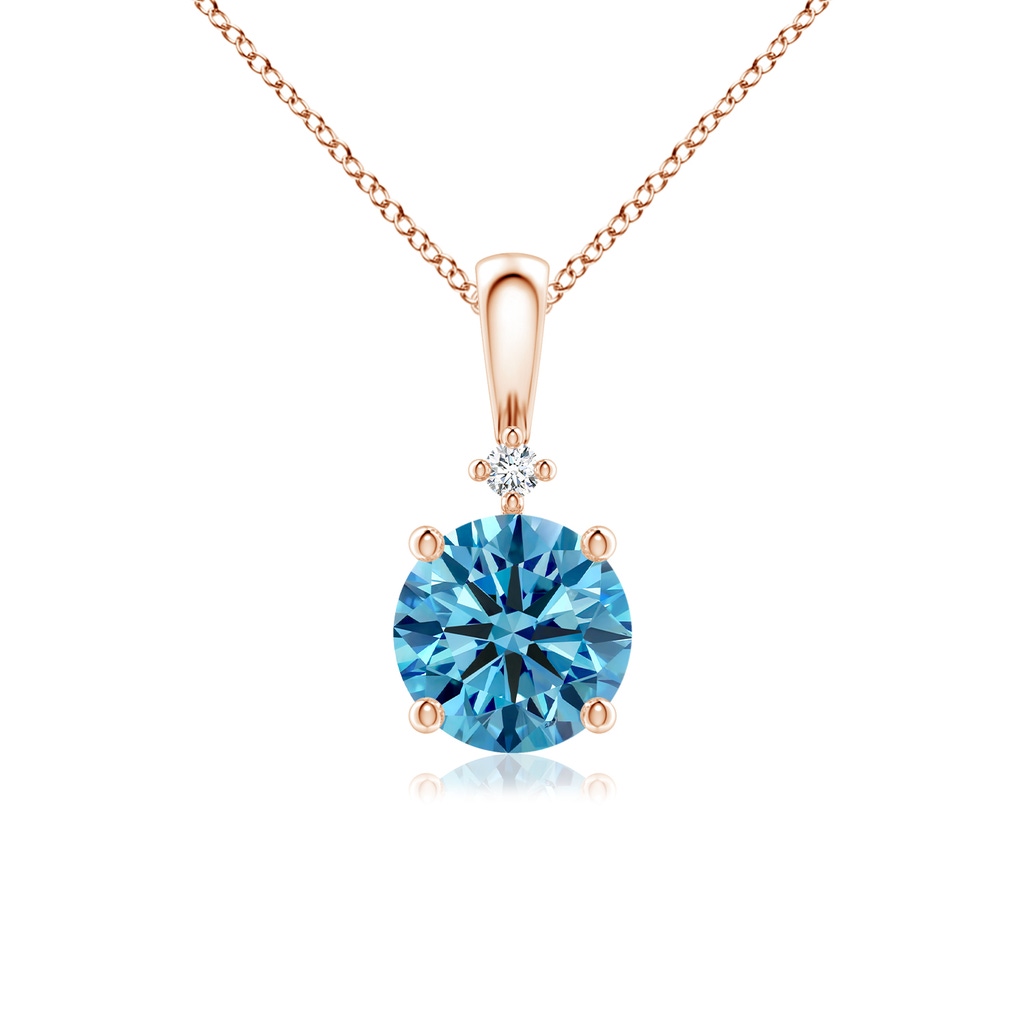 6.4mm Labgrown Round Lab-Grown Fancy Intense Blue Diamond Solitaire Pendant in Rose Gold