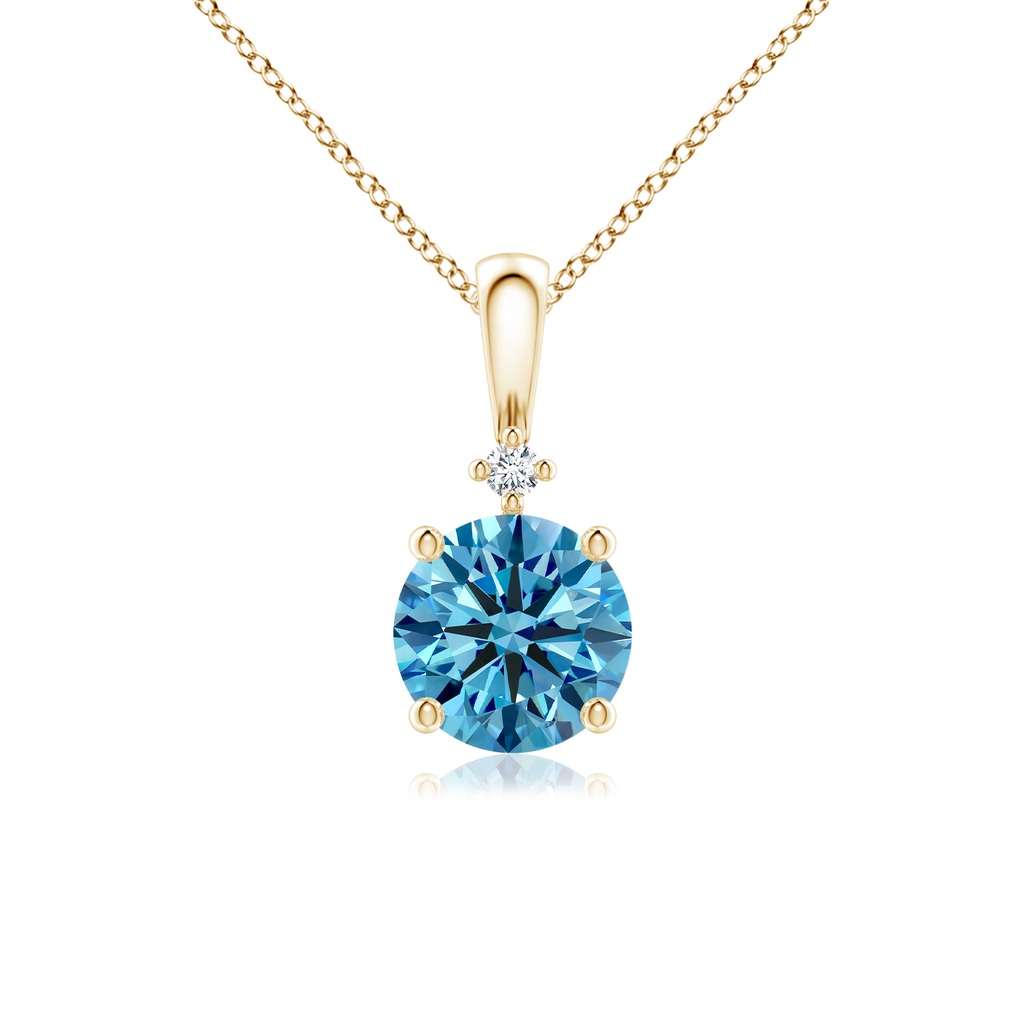 6.4mm Labgrown Round Lab-Grown Fancy Intense Blue Diamond Solitaire Pendant in Yellow Gold