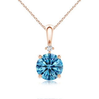 7.4mm Labgrown Round Lab-Grown Fancy Intense Blue Diamond Solitaire Pendant in 18K Rose Gold