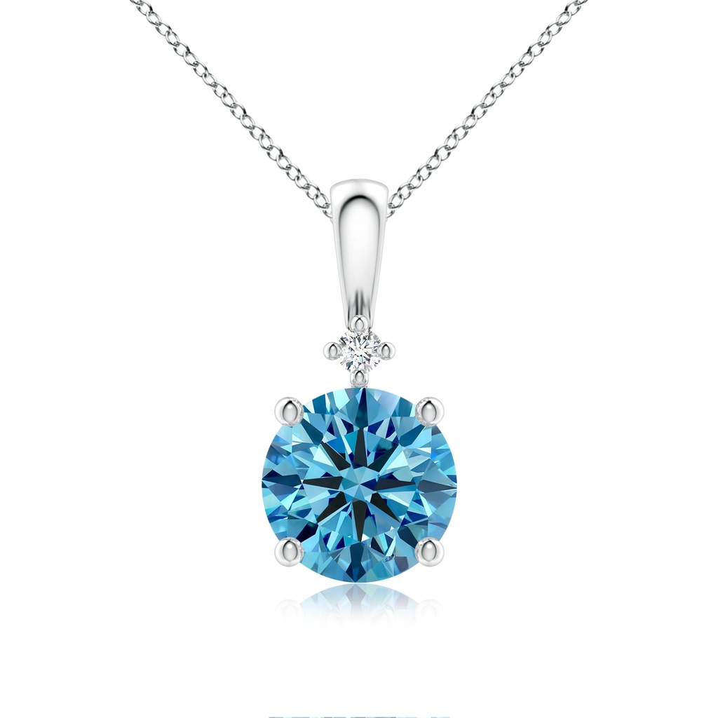 7.4mm Labgrown Round Lab-Grown Fancy Intense Blue Diamond Solitaire Pendant in White Gold