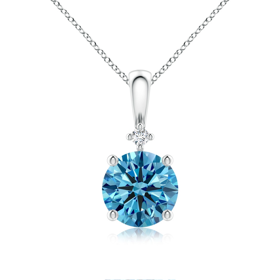 7.4mm Labgrown Round Lab-Grown Fancy Intense Blue Diamond Solitaire Pendant in White Gold 