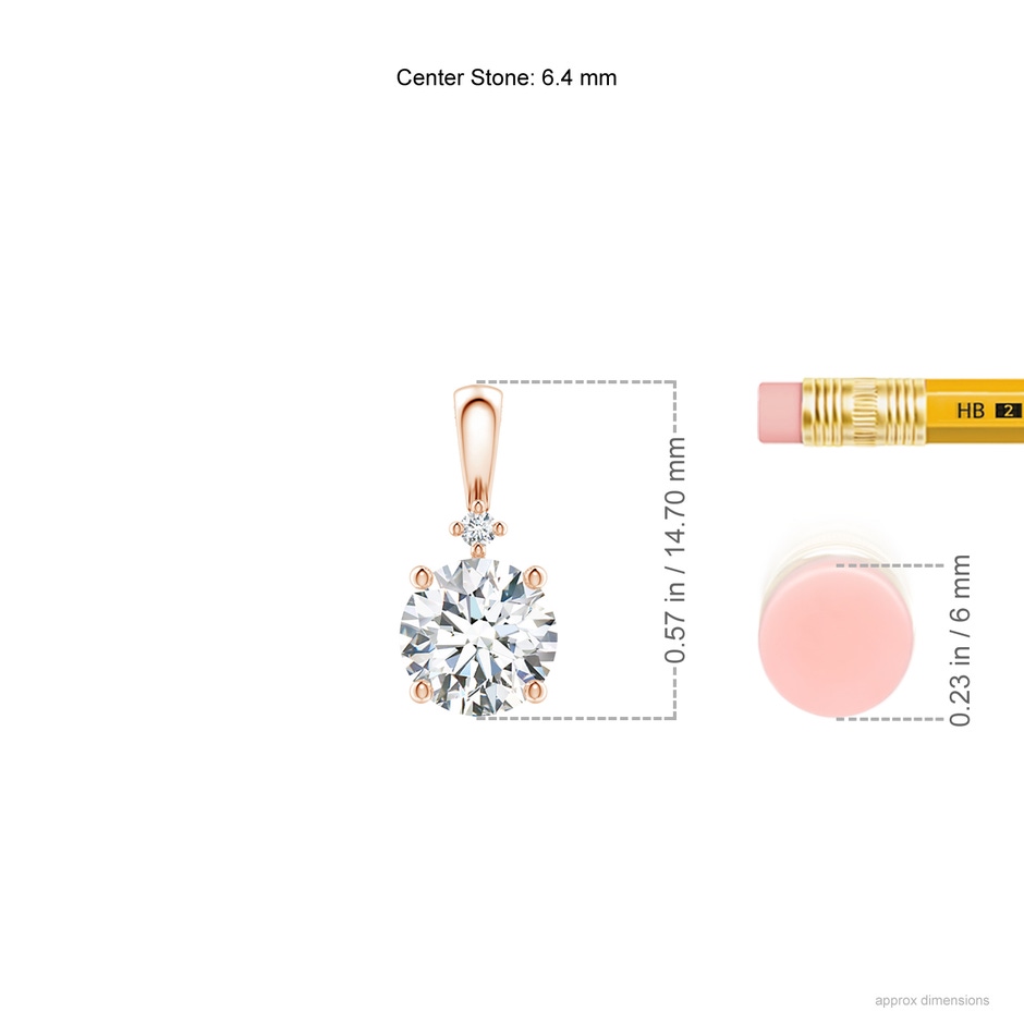 6.4mm FGVS Lab-Grown Round Diamond Solitaire Pendant in Rose Gold ruler