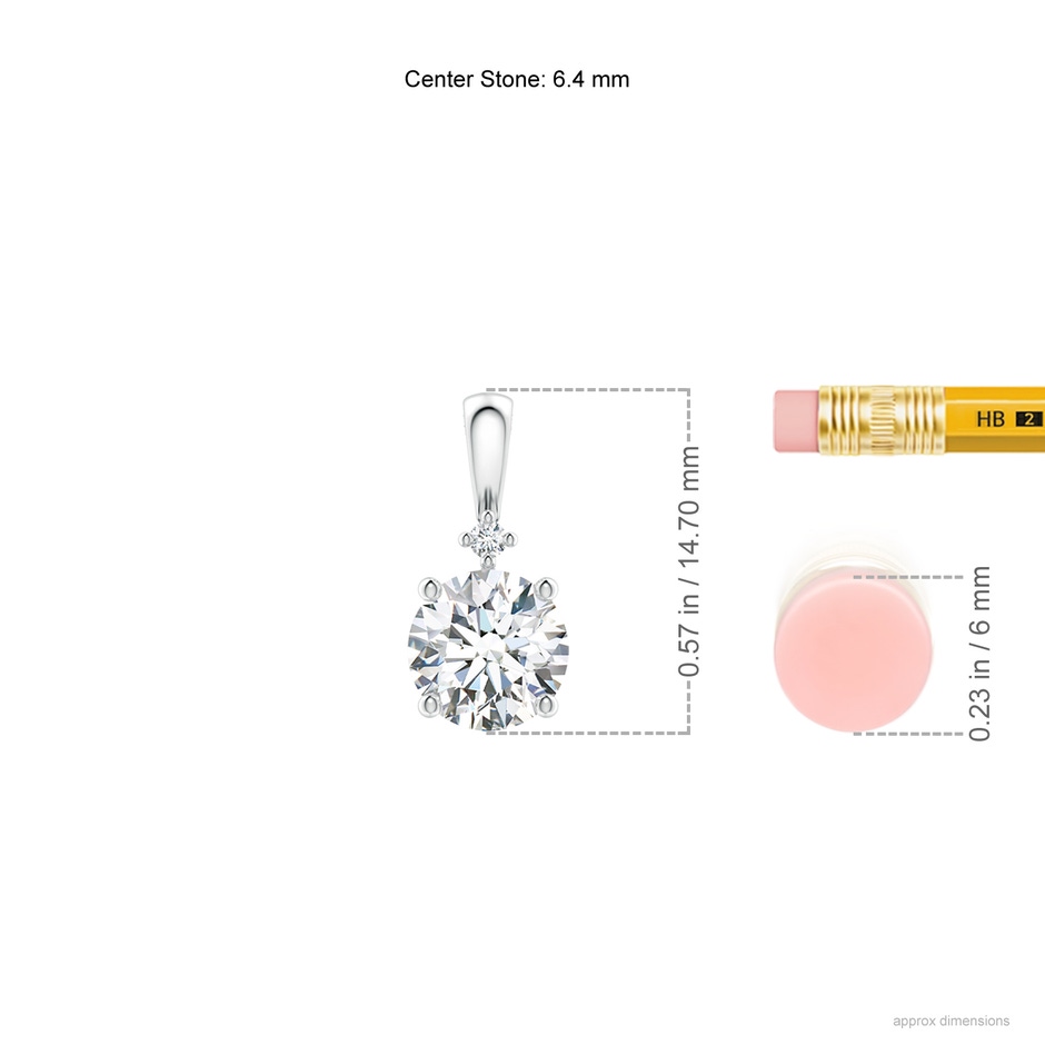 6.4mm FGVS Lab-Grown Round Diamond Solitaire Pendant in White Gold ruler
