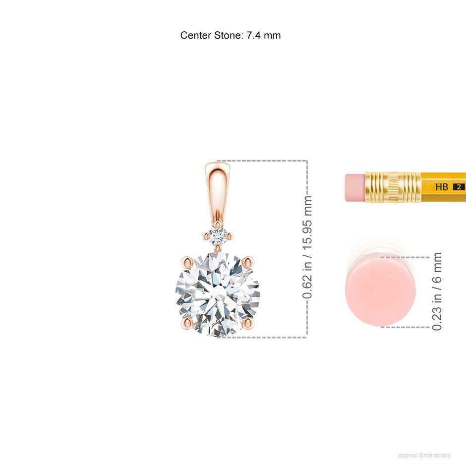7.4mm FGVS Lab-Grown Round Diamond Solitaire Pendant in Rose Gold ruler