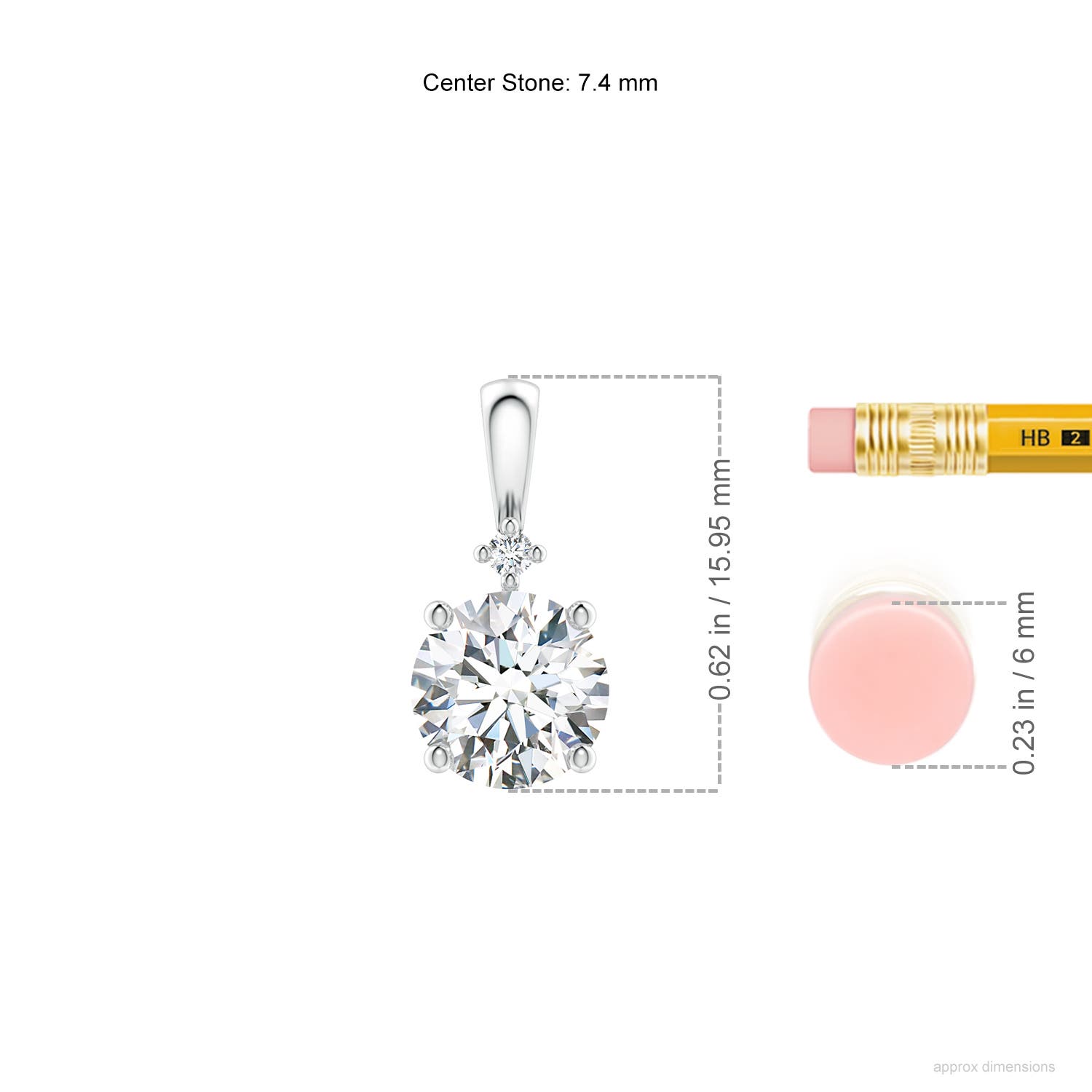 7.4mm FGVS Lab-Grown Round Diamond Solitaire Pendant in White Gold - ruler