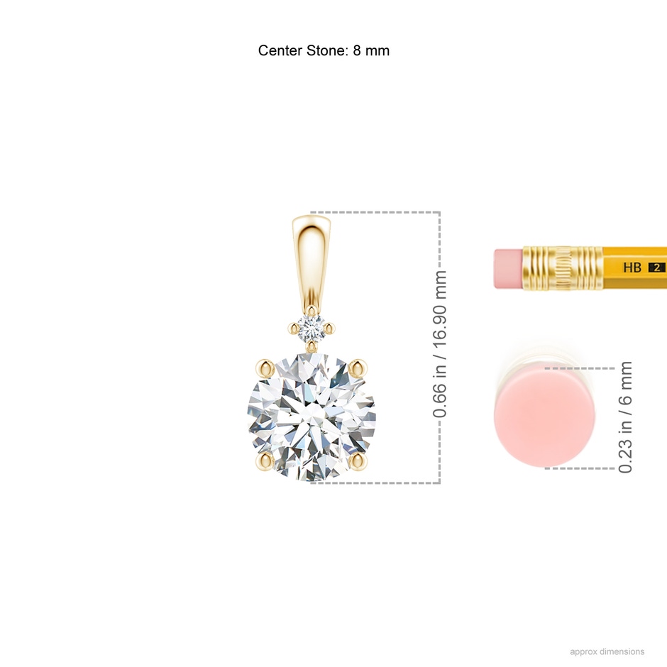 8mm FGVS Lab-Grown Round Diamond Solitaire Pendant in Yellow Gold ruler