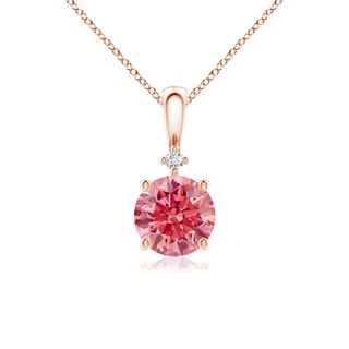 6.4mm Labgrown Round Lab-Grown Fancy Intense Pink Diamond Solitaire Pendant in 18K Rose Gold