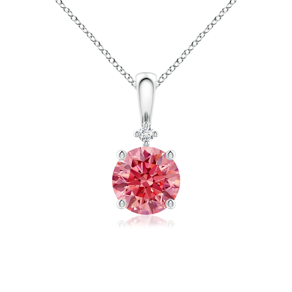 6.4mm Labgrown Round Lab-Grown Fancy Intense Pink Diamond Solitaire Pendant in White Gold 