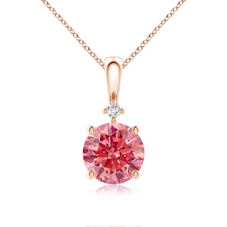 7.4mm Labgrown Round Lab-Grown Fancy Intense Pink Diamond Solitaire Pendant in 18K Rose Gold