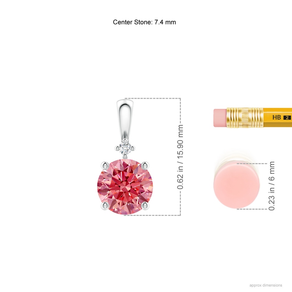 7.4mm Labgrown Round Lab-Grown Fancy Intense Pink Diamond Solitaire Pendant in White Gold ruler