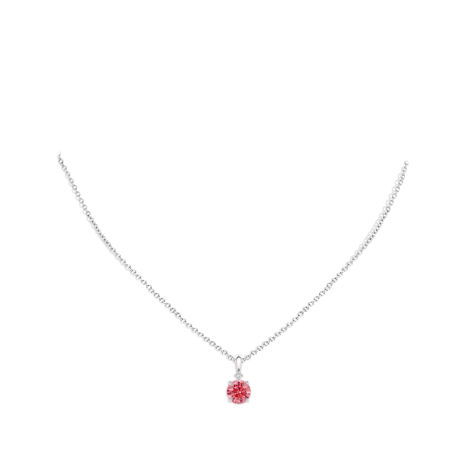 7.4mm Labgrown Round Lab-Grown Fancy Intense Pink Diamond Solitaire Pendant in White Gold pen