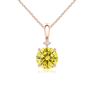 6.4mm Labgrown Round Lab-Grown Fancy Intense Yellow Diamond Solitaire Pendant in 18K Rose Gold