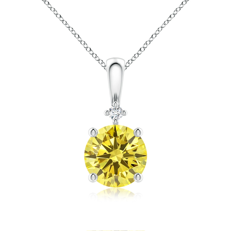 7.4mm Labgrown Round Lab-Grown Fancy Intense Yellow Diamond Solitaire Pendant in White Gold 