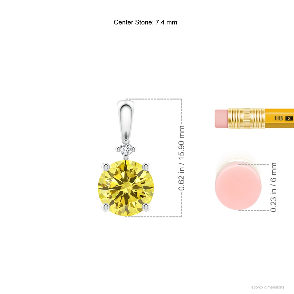 7.4mm Labgrown Round Lab-Grown Fancy Intense Yellow Diamond Solitaire Pendant in White Gold ruler