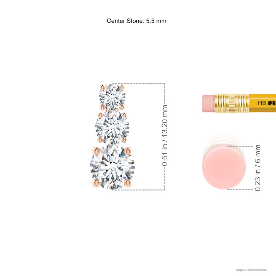 5.5mm FGVS Lab-Grown Diamond Three Stone Pendant in Rose Gold ruler