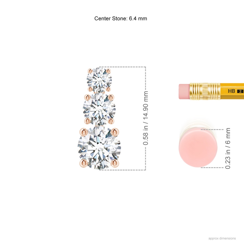 6.4mm FGVS Lab-Grown Diamond Three Stone Pendant in Rose Gold ruler